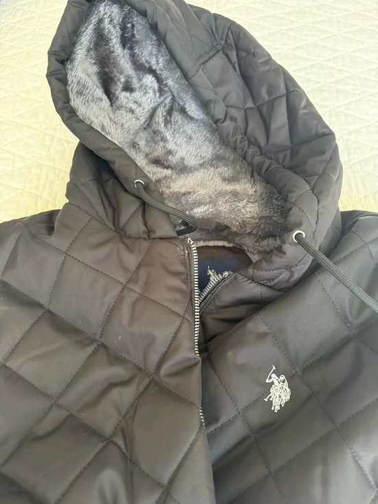 U.S. Polo Assn Quilted Jacket Men L Fleece Lined Hooded Coat Black Winter Casual - Picture 6 of 7